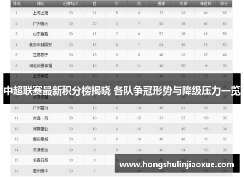 中超联赛最新积分榜揭晓 各队争冠形势与降级压力一览